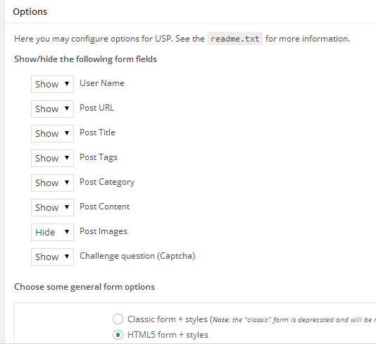 User Submitted Posts Options