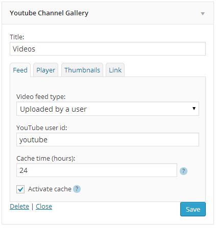 YouTube Widget Options