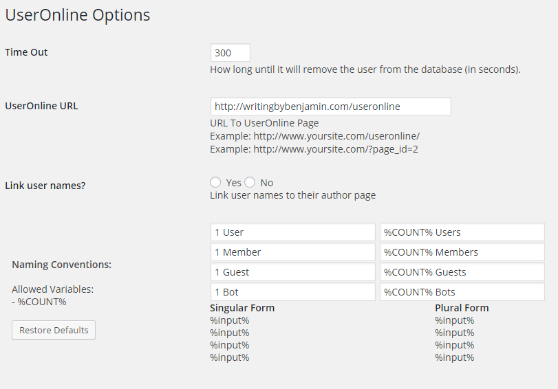 User Online Configurations