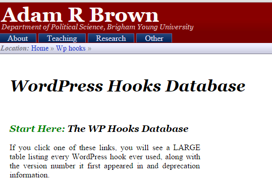 WordPress Hooks Directry